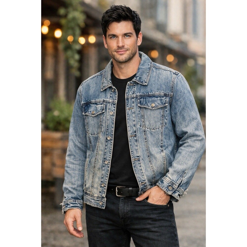 Vintage Route 66 Denim Jacket Men’s Med Trucker Americana Blanket Lined